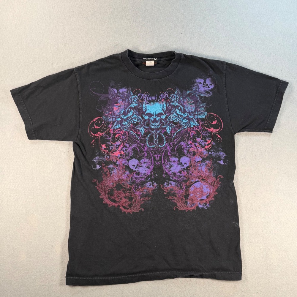 Miami Ink Mens Graphic T-Shirt Black Skull Tattoo Art 2008 Discovery S/M